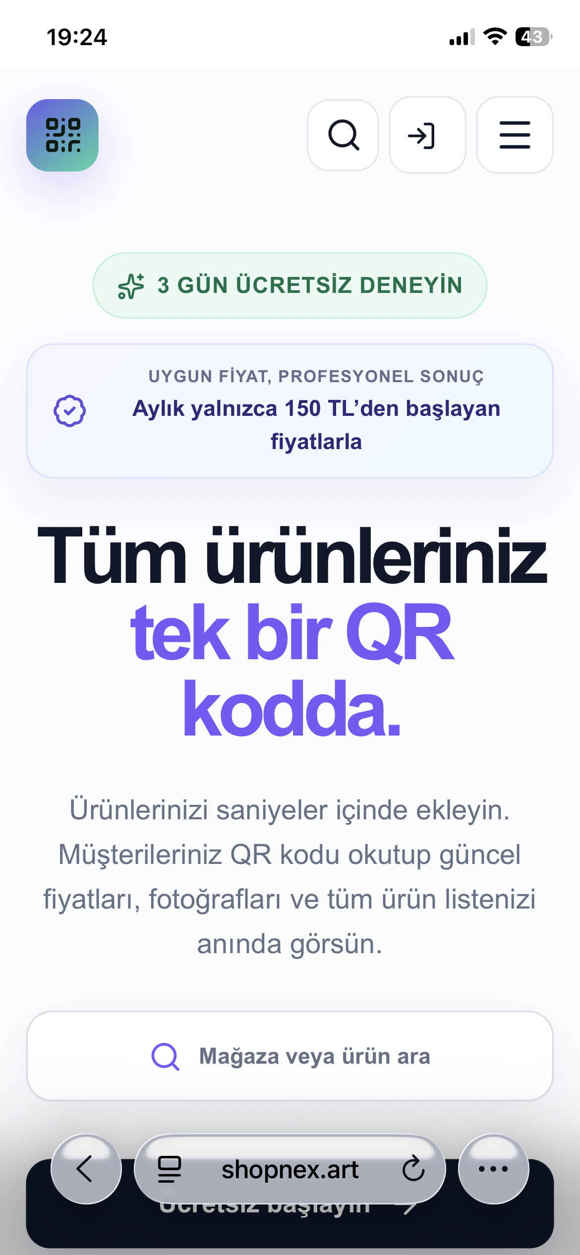 İşletmler icin QR kod olan site